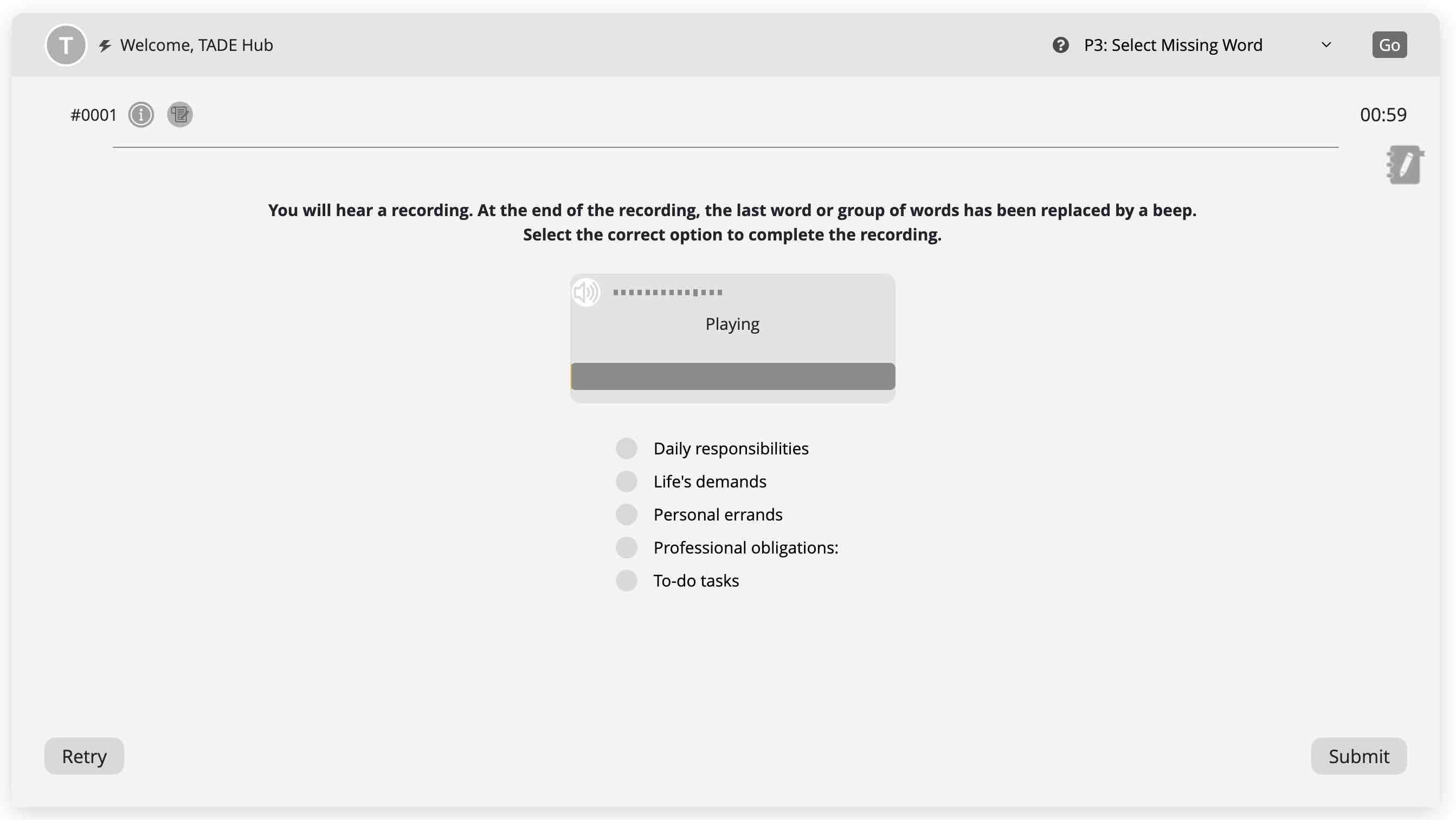 P3. Select Missing Word, PTE Academic, Pearson Test of English, PTE Practice Platform, PTE Preparation Materials