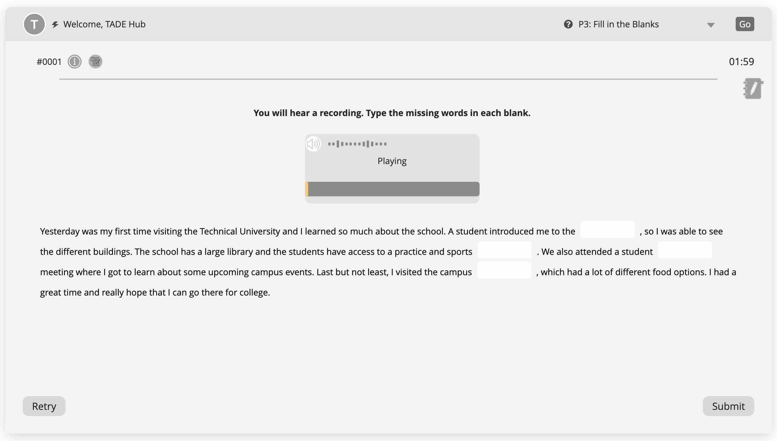 P3 Fill in the blanks question, PTE Practice Website, PTE Preparation Guide, PTE Academic, PTE Practice Materials