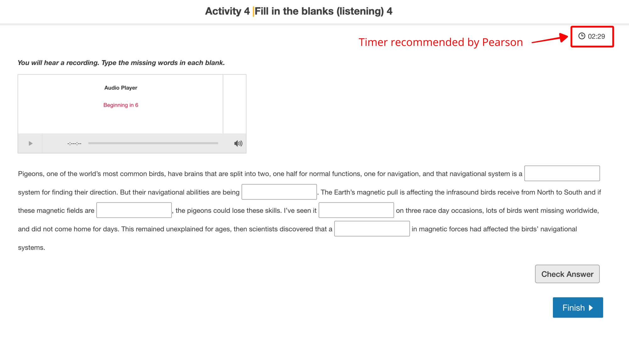 Listening Fill in the Blanks timer, PTE Academic Time Management, PTE Practice Website, PTE Preparation Materials, PTE Core Time Management