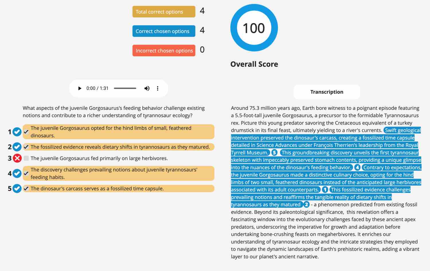 P3 M Choice M Answer feedback, Pearson Test of English, PTE Academic, PTE Practice Website, PTE Practice Materials 