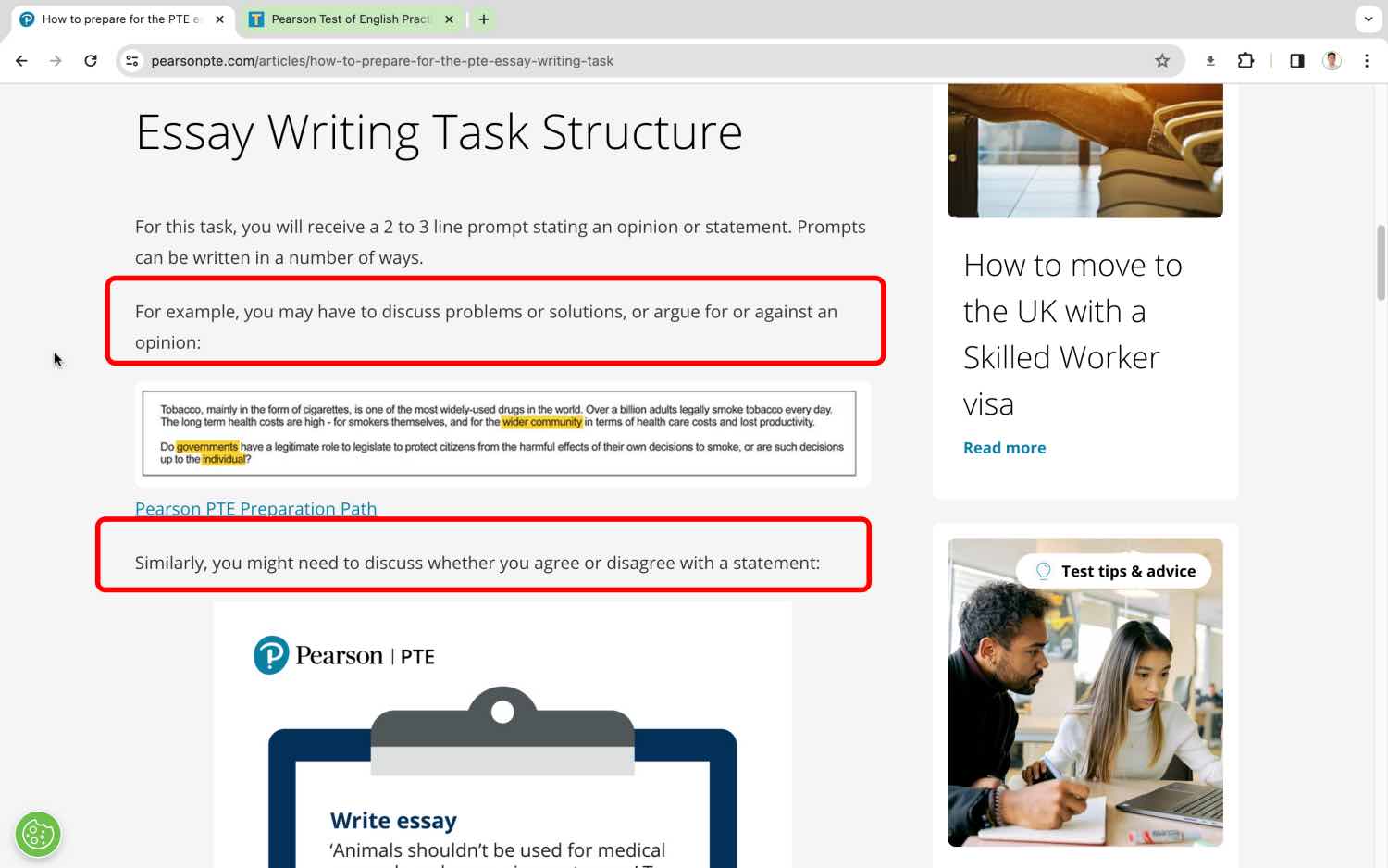 PTE Write Essay category types, Pearson Test of English, PTE Academic, Part 1 Write Essay, PTE Practice Questions