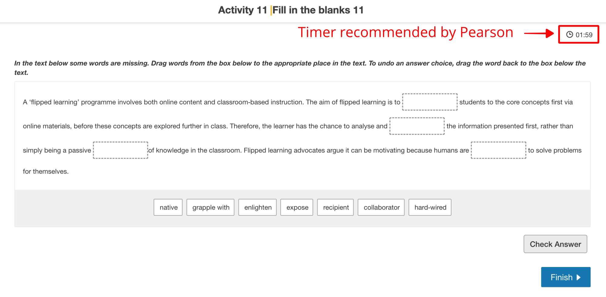 R Fill in the Blanks timer, PTE Practice Website, PTE Preparation Guide, Pearson Test of English, PTE Practice Materials