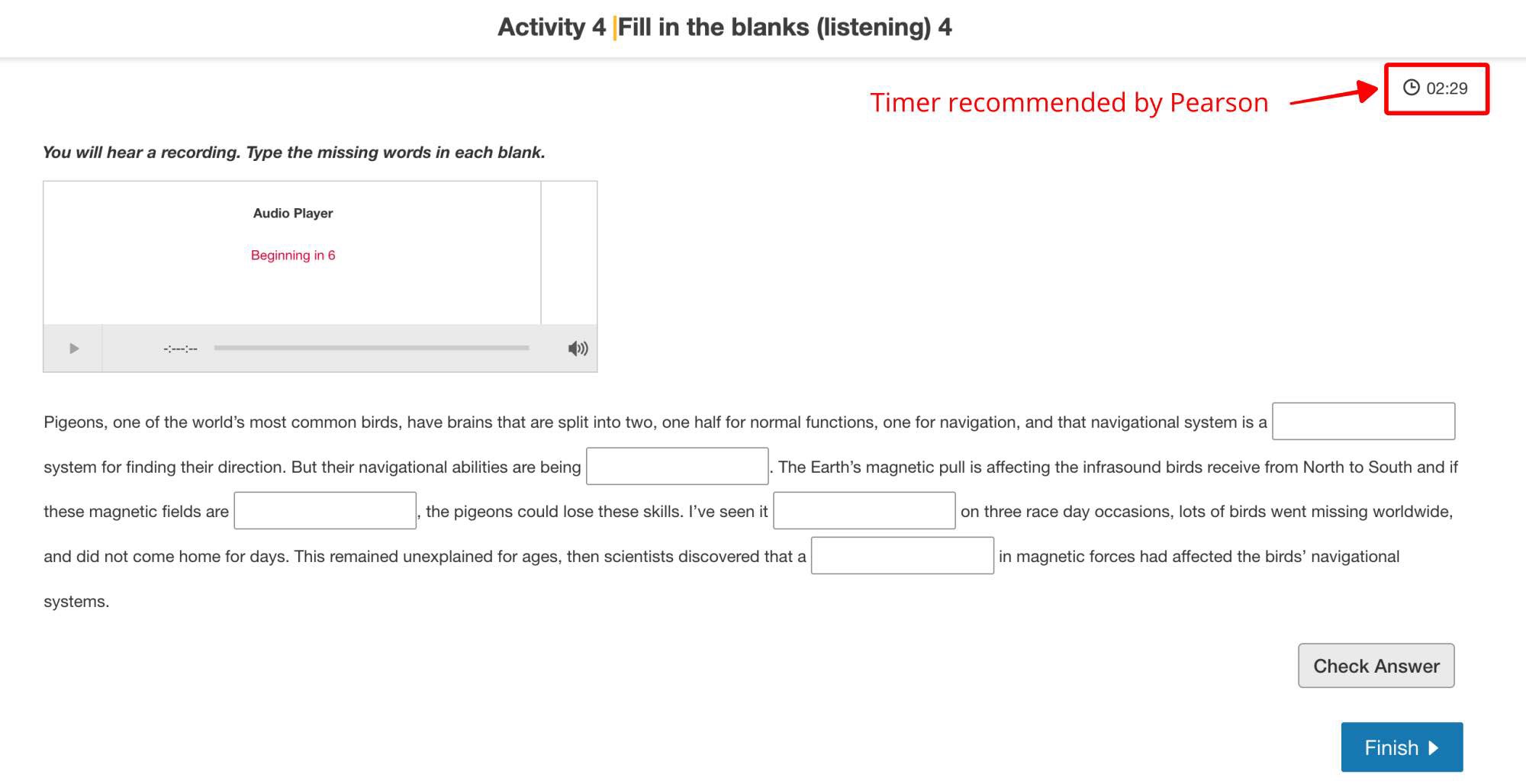 Listening Fill in the Blanks timer, PTE Practice Website, PTE Preparation Guide, PTE Academic, PTE Practice Materials